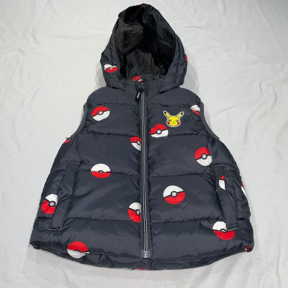 HM Pokemon Pikachu Poke Ball Puffer Vest Hooded Sleeveless Jacket Kids 5T/6